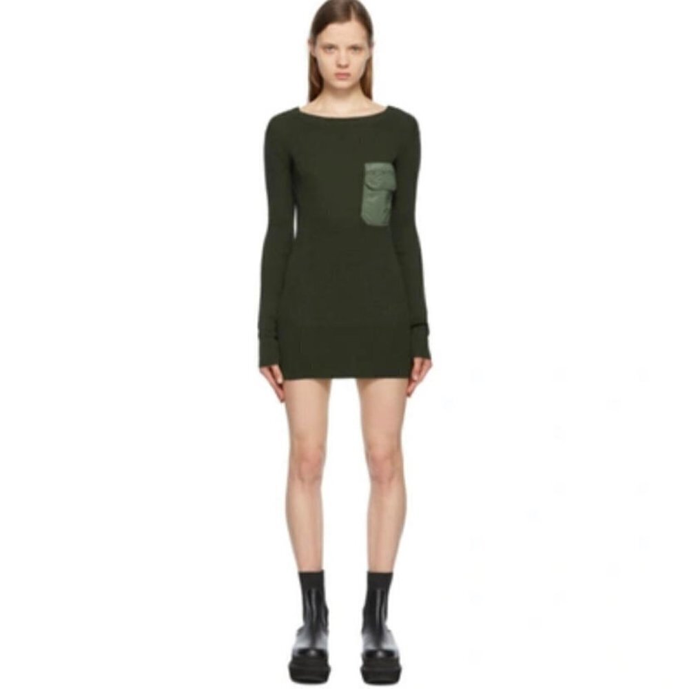 Sacai Olive Long Sleeve Dress